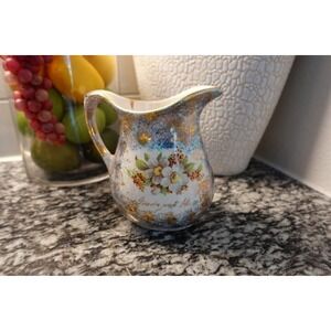 Vintage Floral Creamer‎ Pitcher Gold Accent Decorative Small Vase